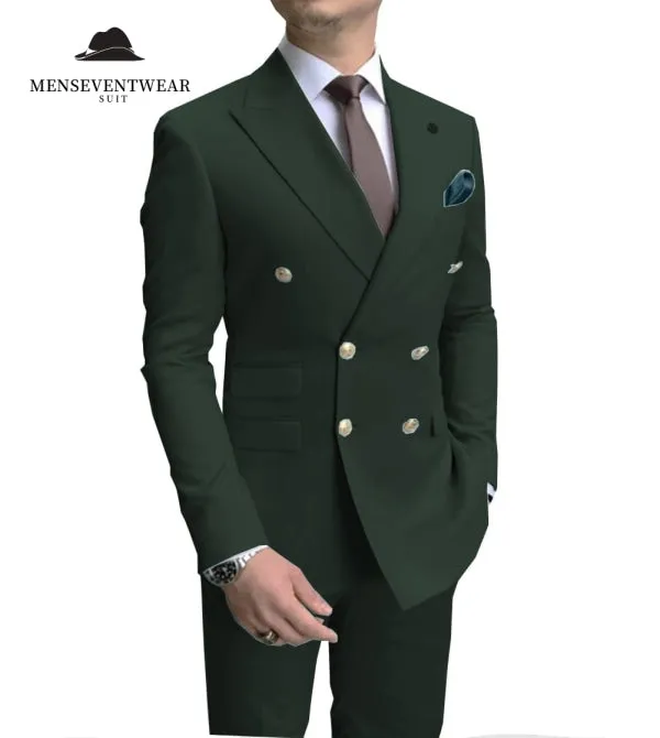 Formal 2 Pieces Mens Suit Double Breasted Flat Peak Lapel Tuxedos (Blazer Pants)