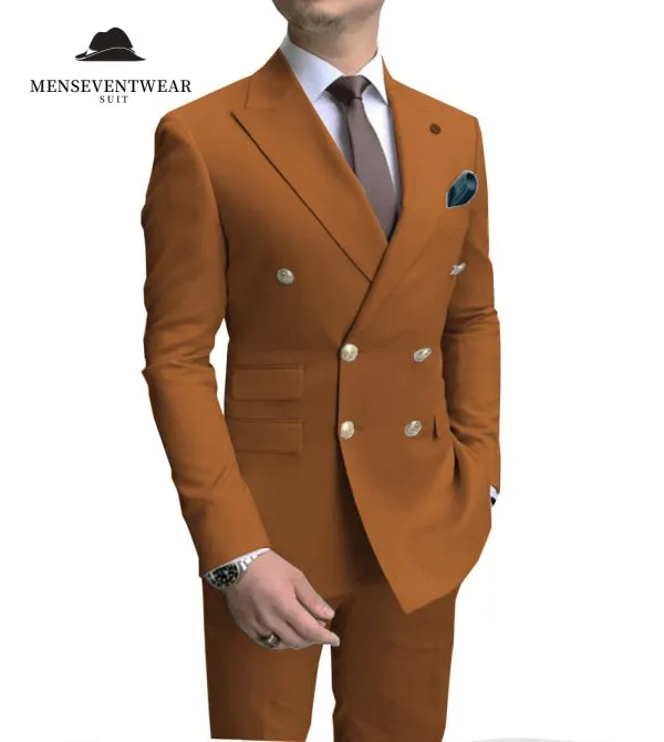 Formal 2 Pieces Mens Suit Double Breasted Flat Peak Lapel Tuxedos (Blazer Pants)