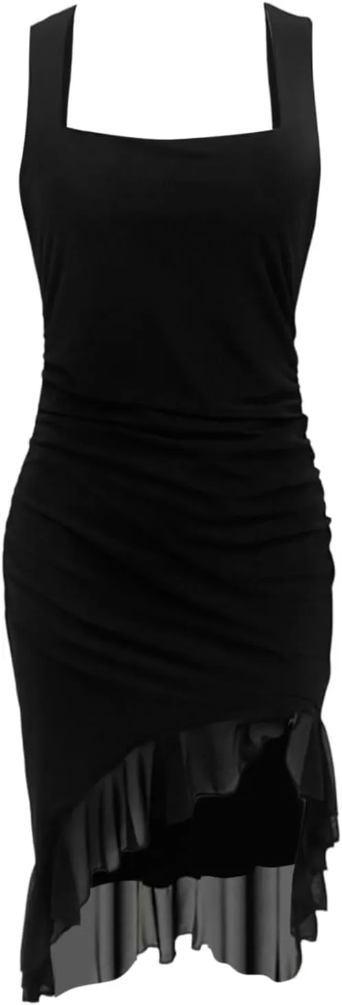 Formal Dresses for Women Petite Mermaid Ruffles Spaghetti Straps Wrap Club Dresses Wedding Cocktail Party Sundresses