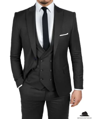 Formal Men's 3 Pieces Flat Slim Fit Peak Lapel Tuxedos Groomsmen (Blazer vest Pants)