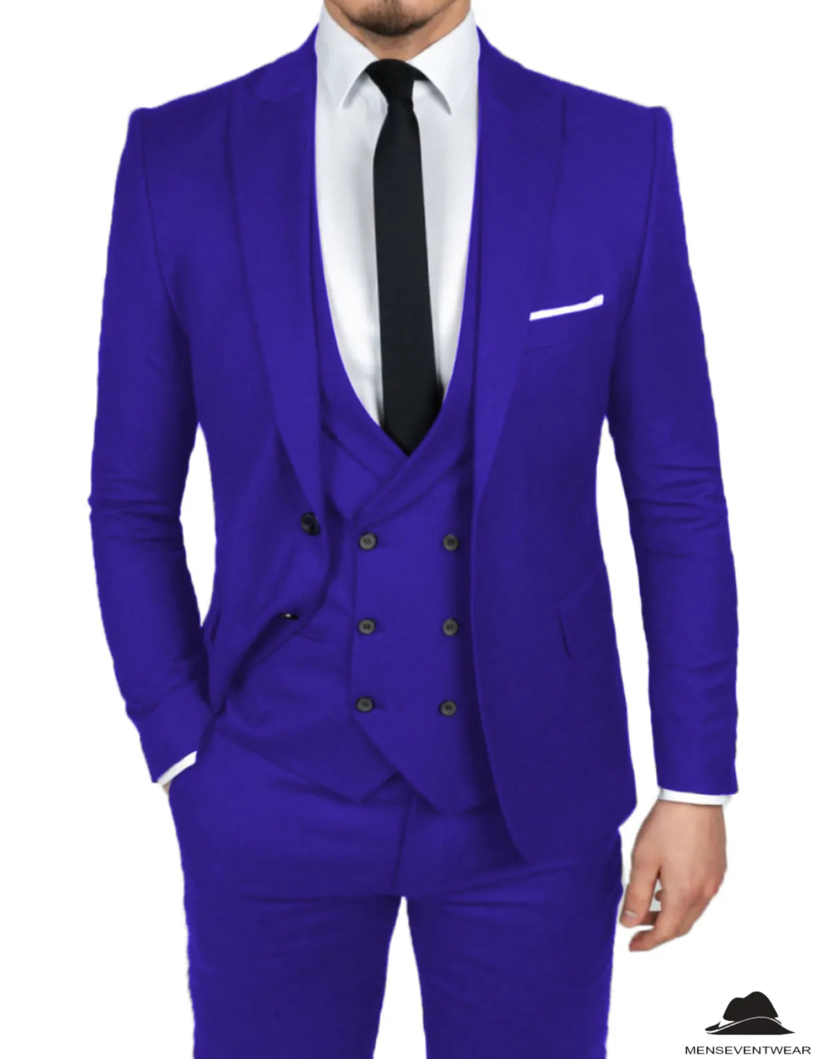 Formal Men's 3 Pieces Flat Slim Fit Peak Lapel Tuxedos Groomsmen (Blazer vest Pants)