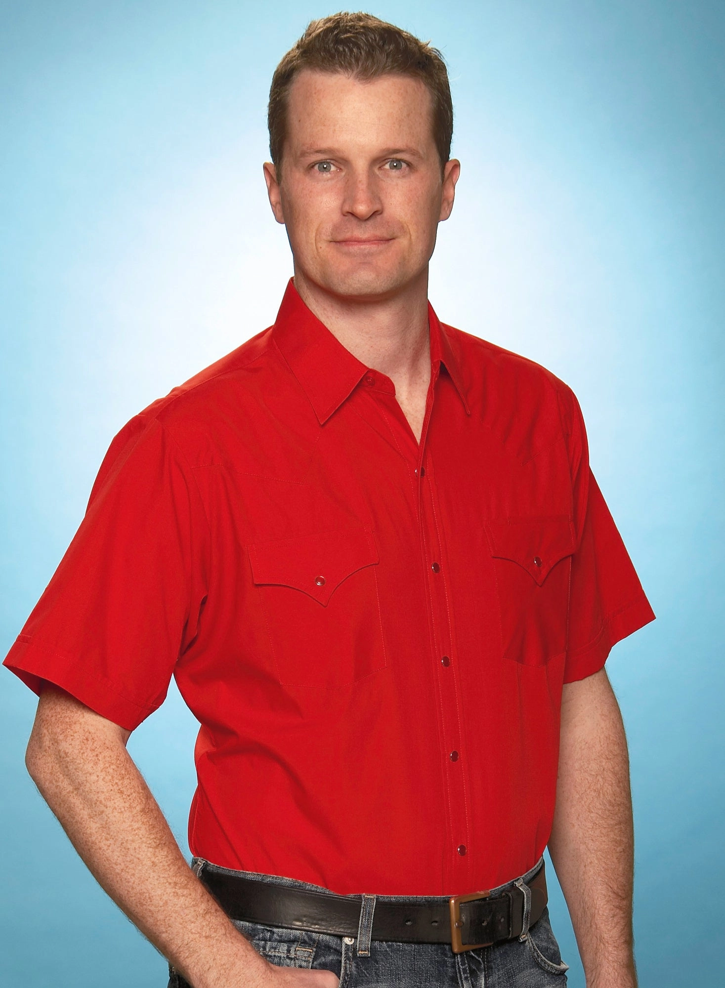 Ely & Walker Mens Solid Red Western Shirt S/S Poly/Cotton Active Lifestyle Athletic Look