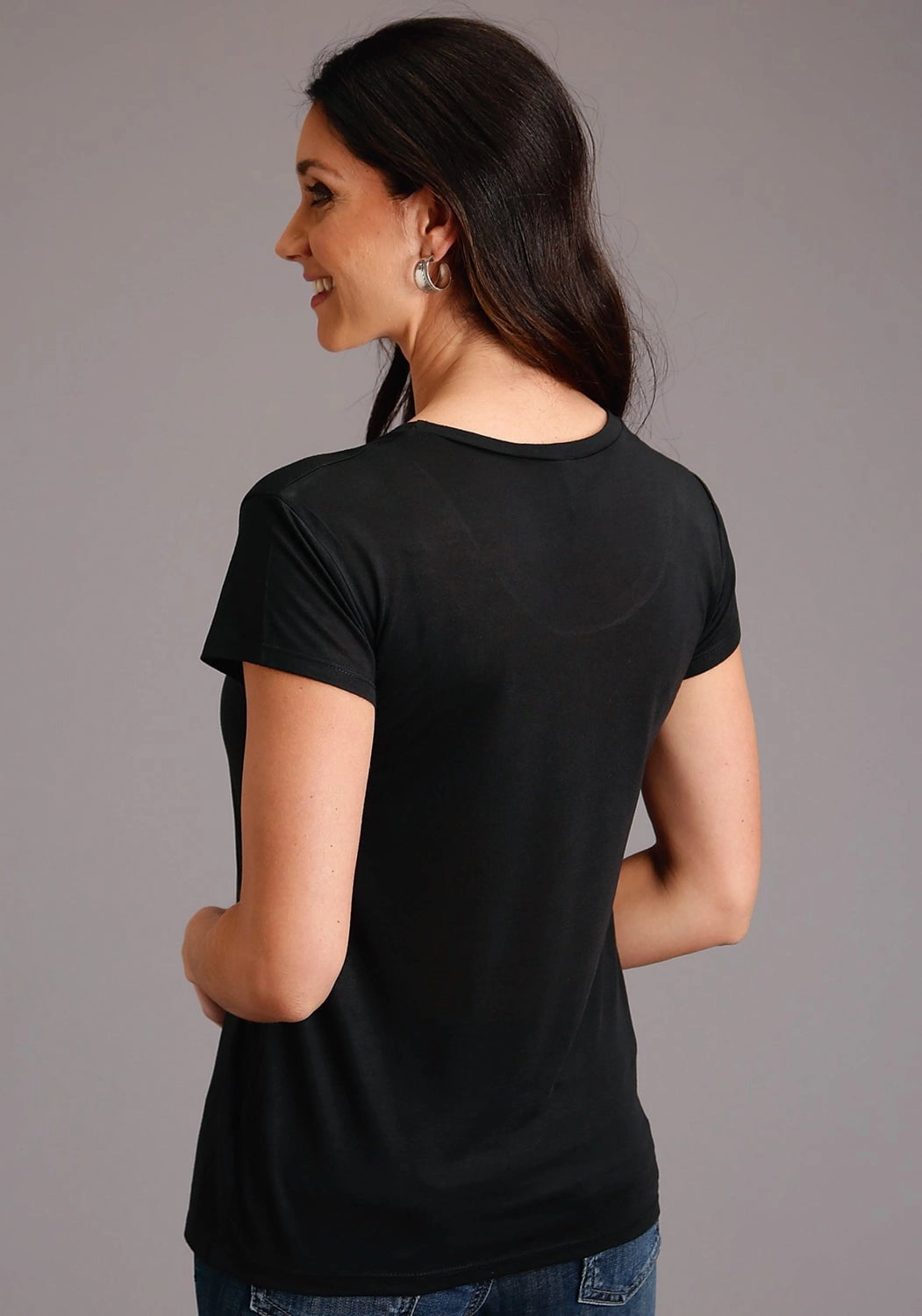 Glossy Texture Stetson Womens Black Poly/Rayon Lasso Action S/S T-Shirt