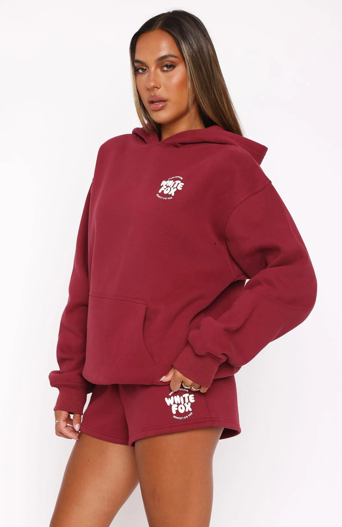 With Love For You Oversized Hoodie Burgundy Quick Dressing