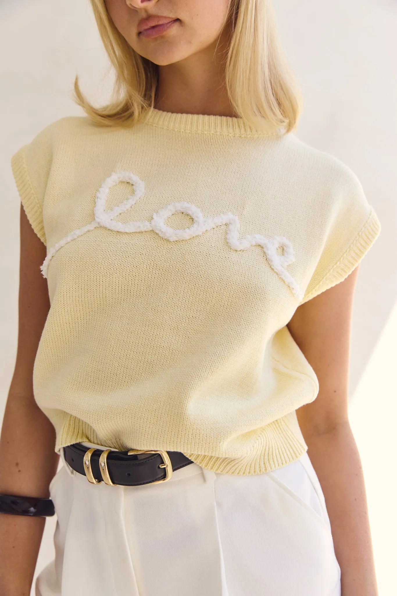 ZipperedPockets Buttonless Closure Caterina Knit Top (Butter)