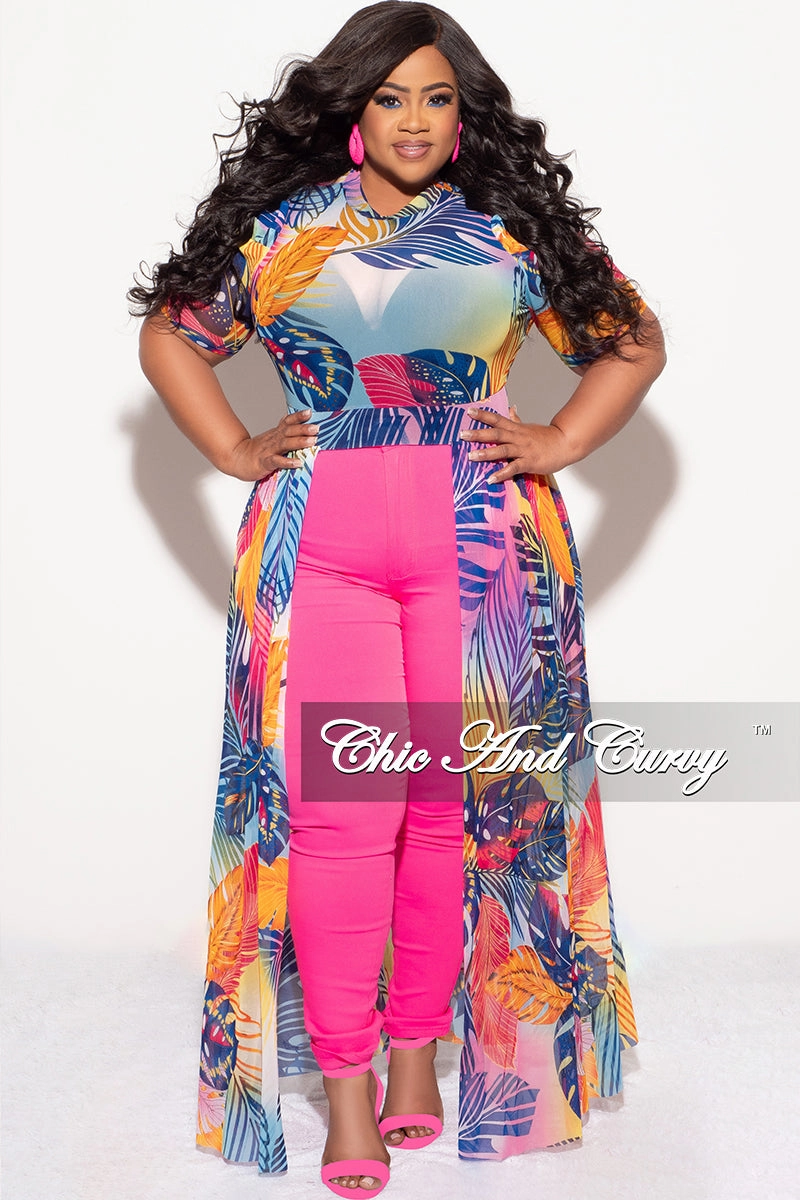 Work Comfort Final Sale Plus Size Mesh Top with Train in Multi Color Leaf Print