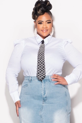 Compression Support Lining Final Sale Plus Size Button Down Poplin Top in White (Top Only)