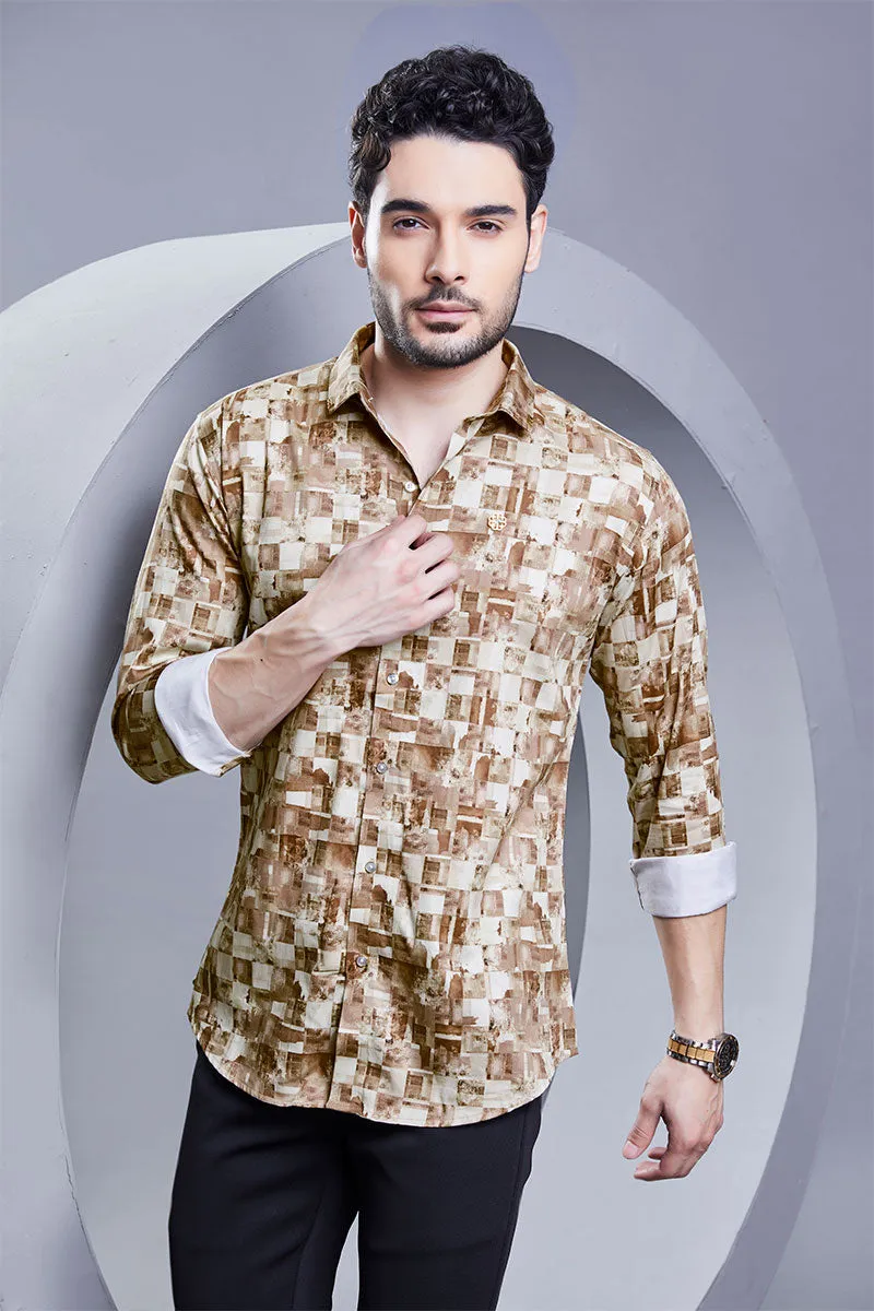 Franz Cream Checkered / Abstract Printed Shirt