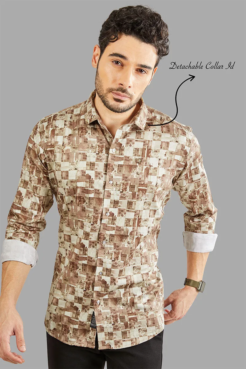 Franz Cream Checkered / Abstract Printed Shirt