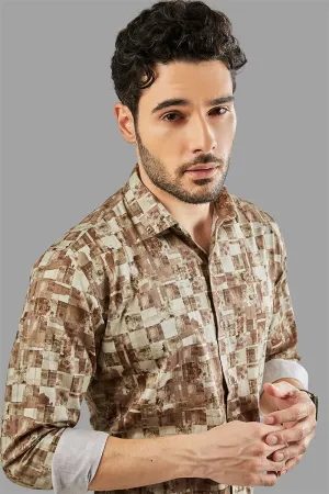 Franz Cream Checkered / Abstract Printed Shirt