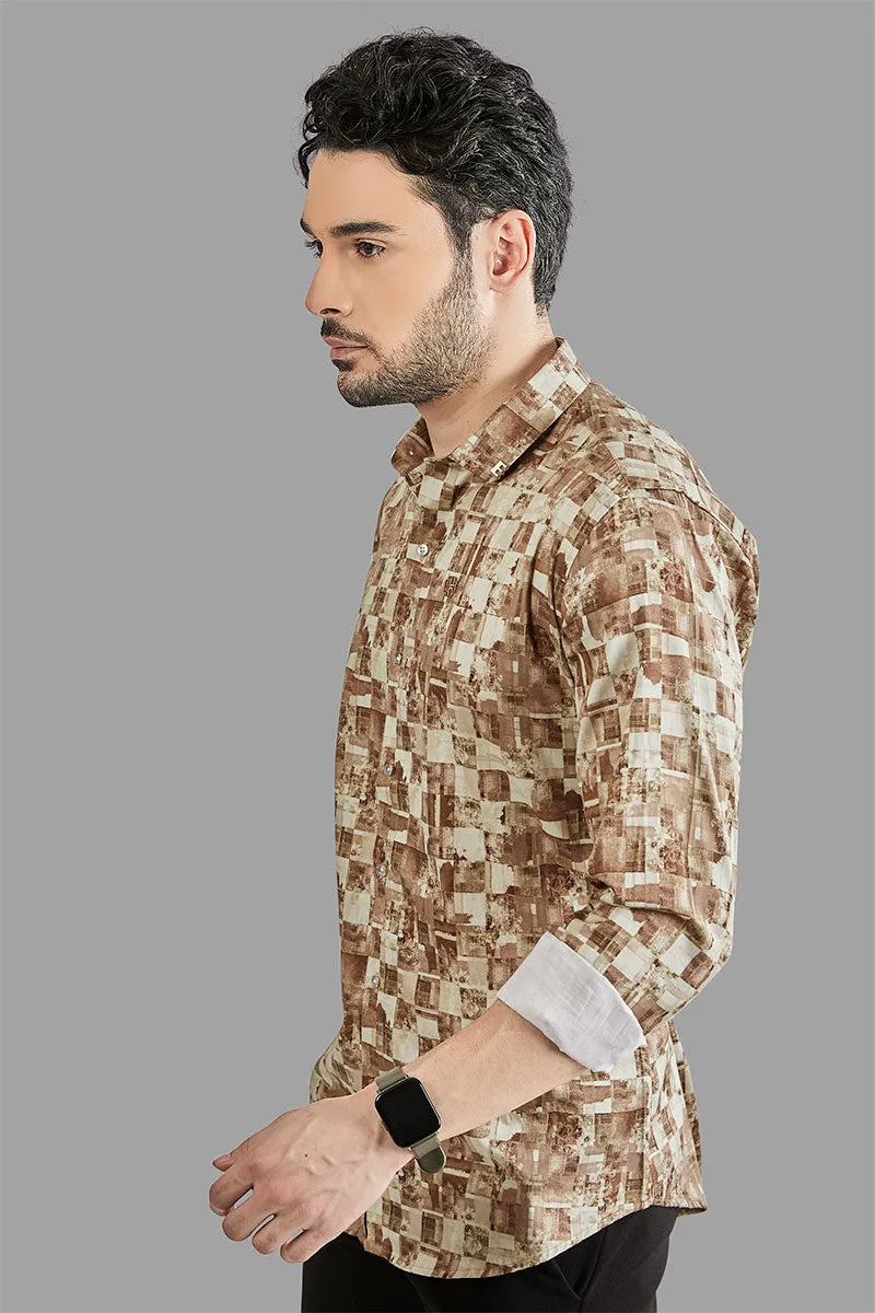 Franz Cream Checkered / Abstract Printed Shirt