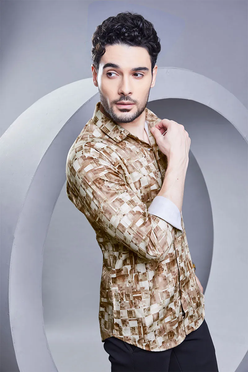Franz Cream Checkered / Abstract Printed Shirt