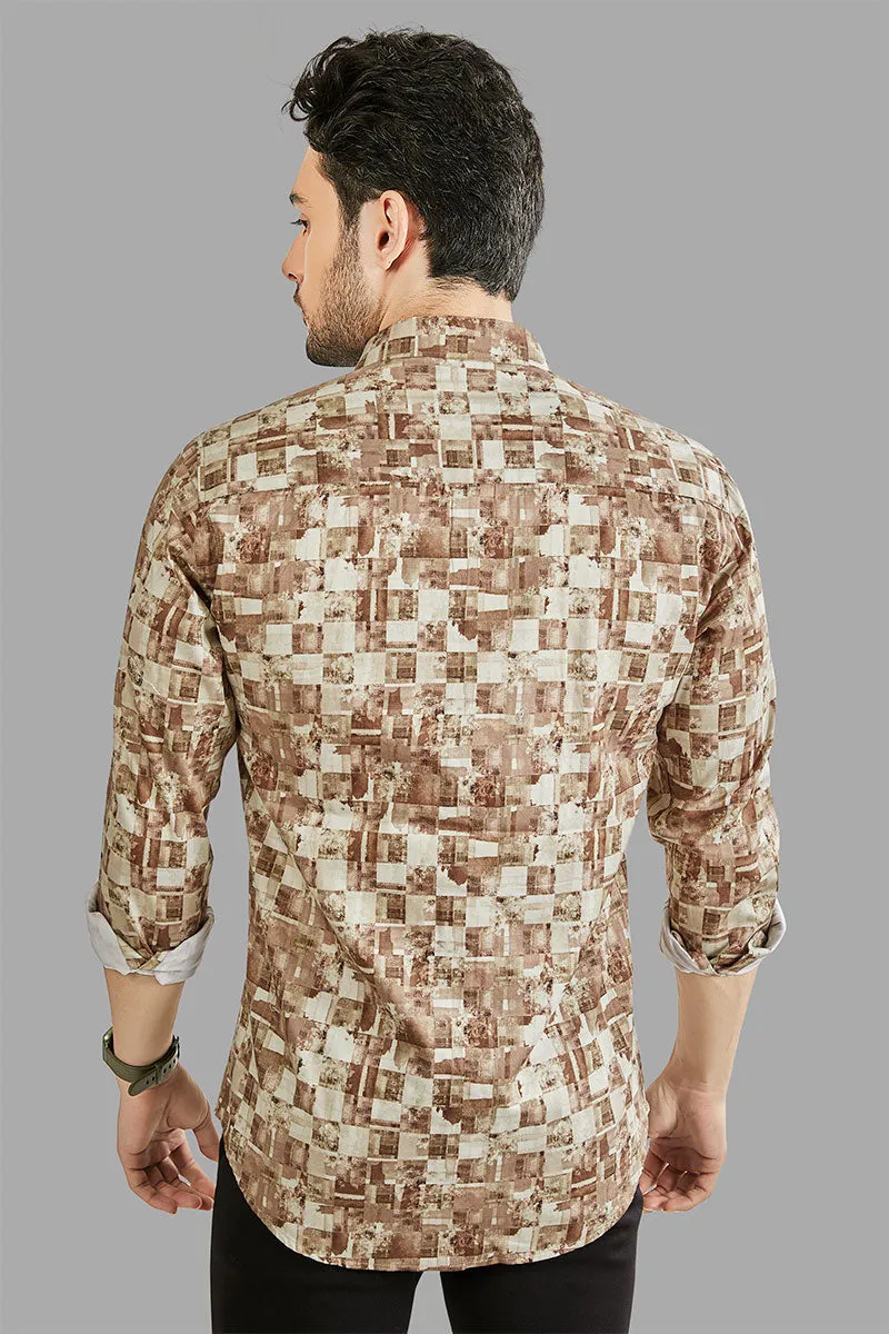 Franz Cream Checkered / Abstract Printed Shirt