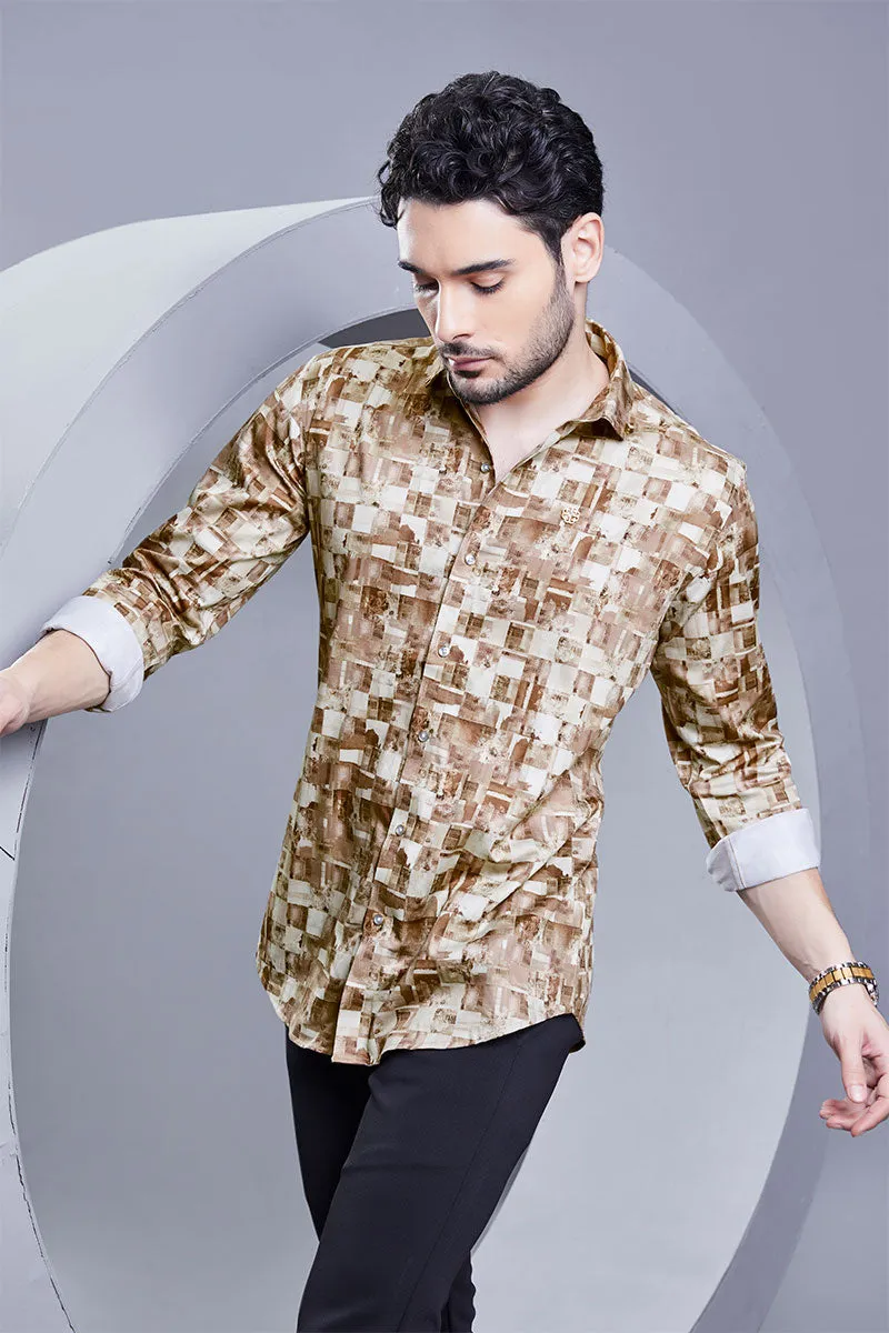Franz Cream Checkered / Abstract Printed Shirt