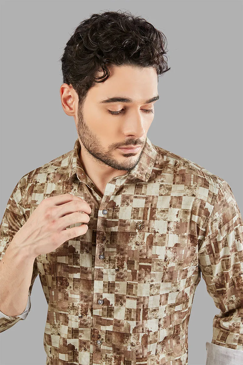 Franz Cream Checkered / Abstract Printed Shirt