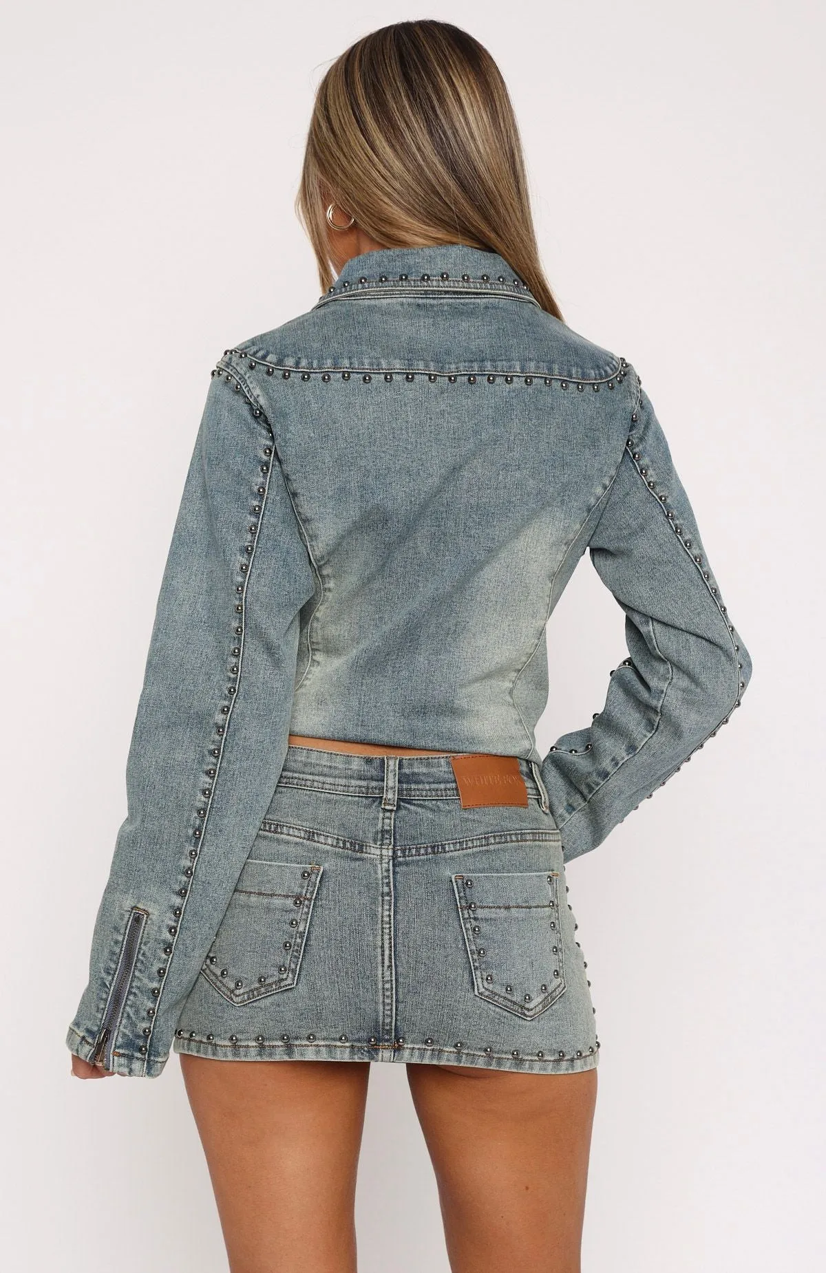 Hidden pockets Blake Denim Studded Mini Skirt Brown Blue
