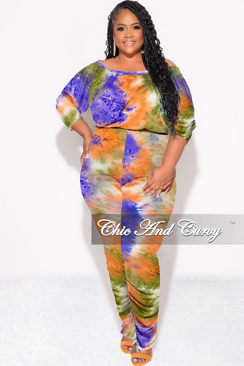 Final Sale Plus Size Jumpsuit with Ruched Legs in Purple, Green, Orange Tie Dye Reflective Trim Options Urban Style