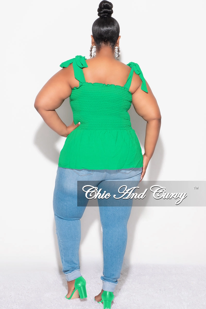 Final Sale Plus Size Smocked Peplum Tank Top in Green EcoFriendlyMaterial Sleek Comfort