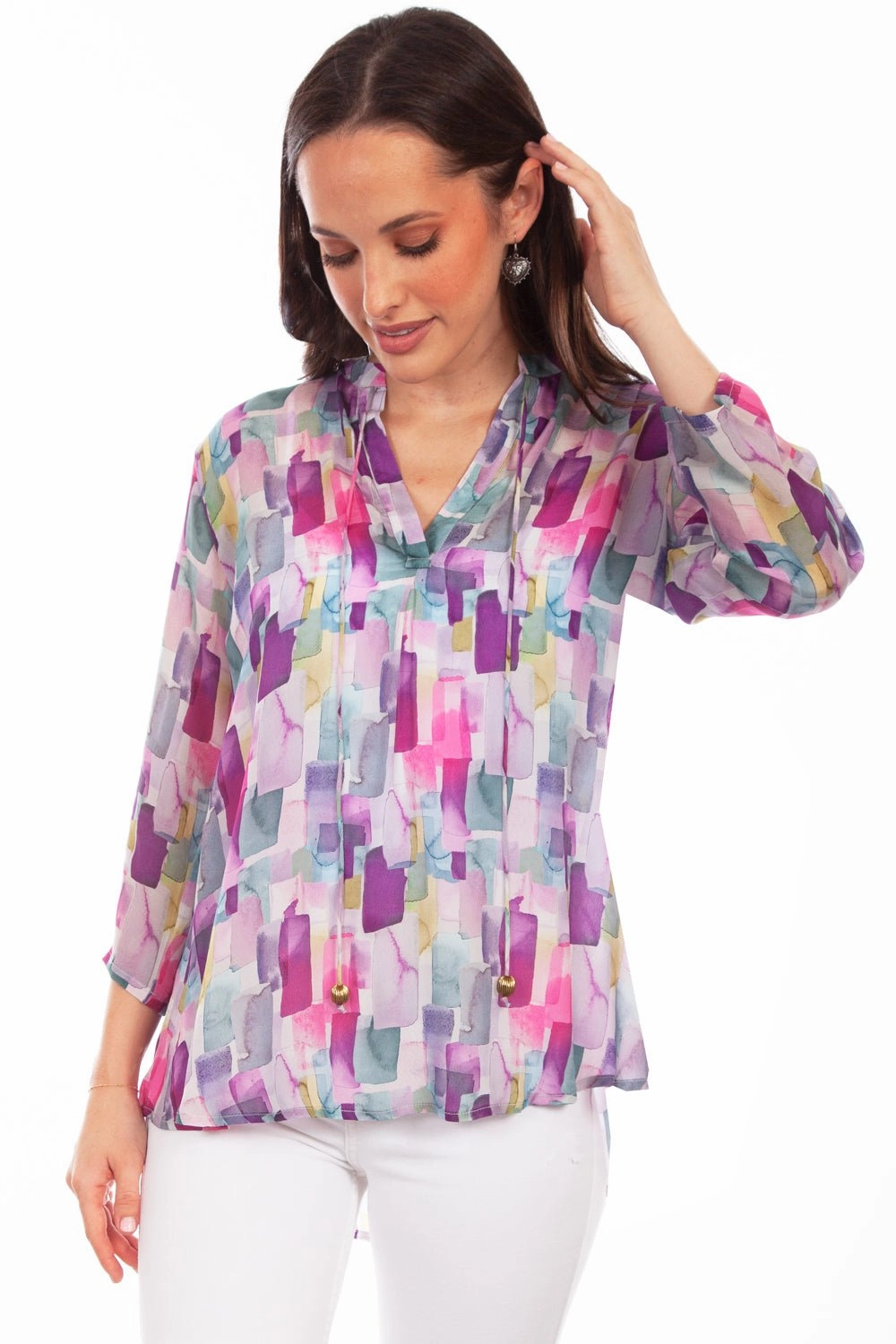 Scully Womens Lavender Rayon Rectangular S/S Blouse Active Design