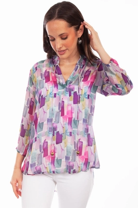 Essential Piece Comfortable Design Scully Womens Lavender Rayon Rectangular S/S Blouse