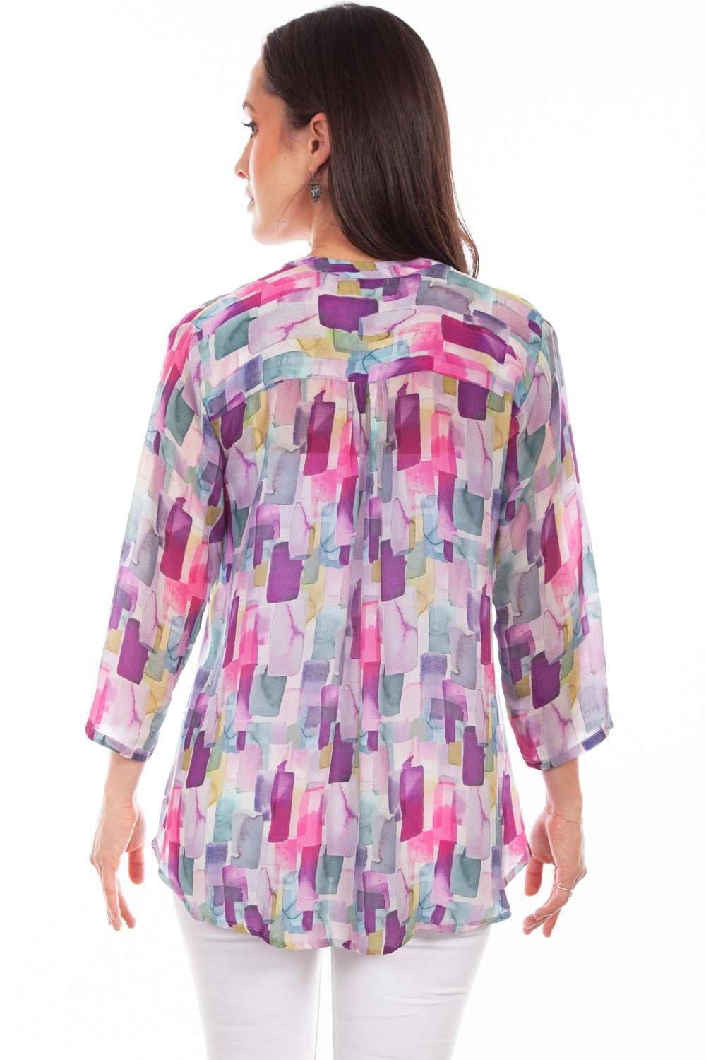 Scully Womens Lavender Rayon Rectangular S/S Blouse EasyCare Fabric