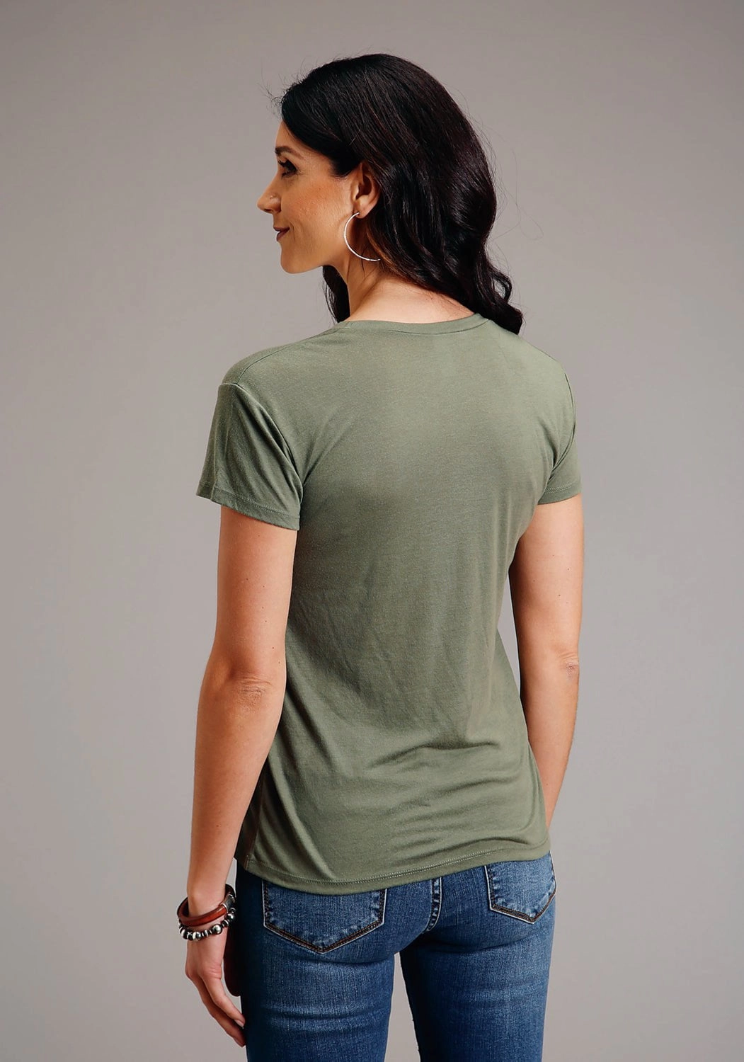 Stetson Womens Army Green Poly/Rayon Eagle Crest S/S T-Shirt Seamless construction