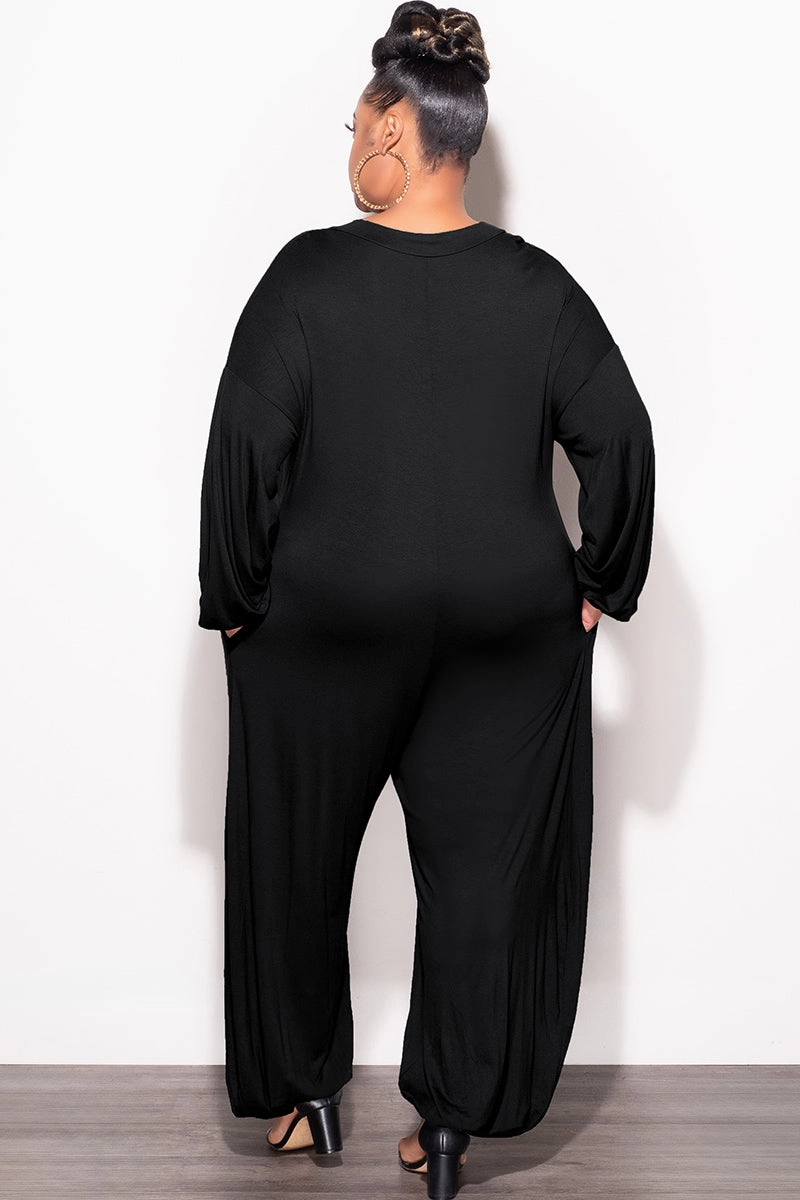 Final Sale Plus Size Loose Fit Jumpsuit in Black hypoallergenic material Casual Comfort Wear