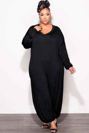 Final Sale Plus Size Loose Fit Jumpsuit in Black anti slip grip