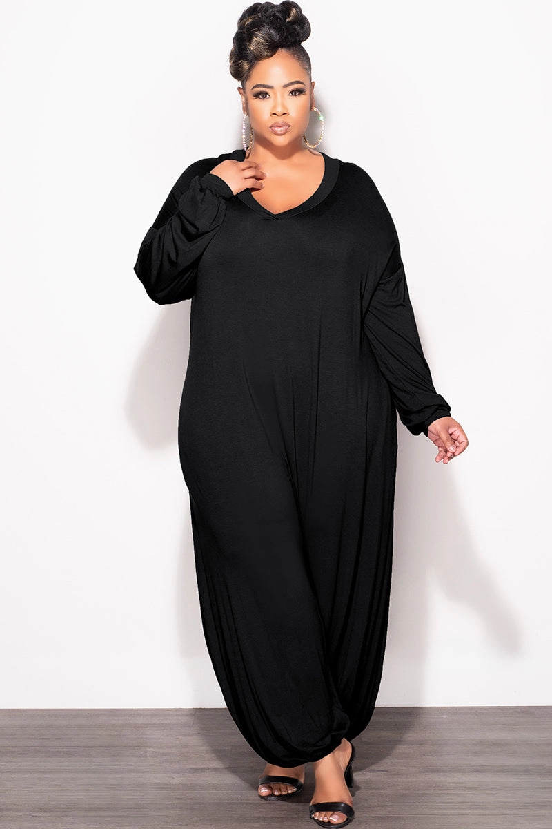 Final Sale Plus Size Loose Fit Jumpsuit in Black anti slip grip