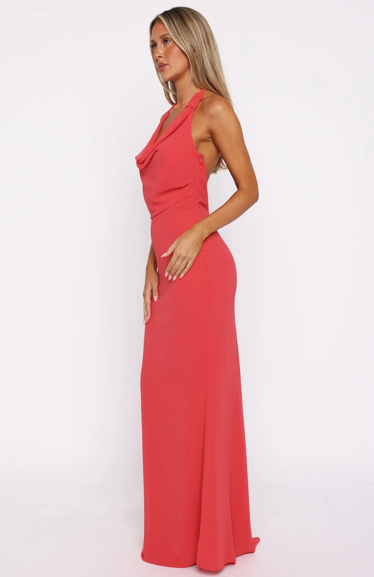 Odor Resistant Treatment Always In Mode Halter Maxi Dress Vivid Red