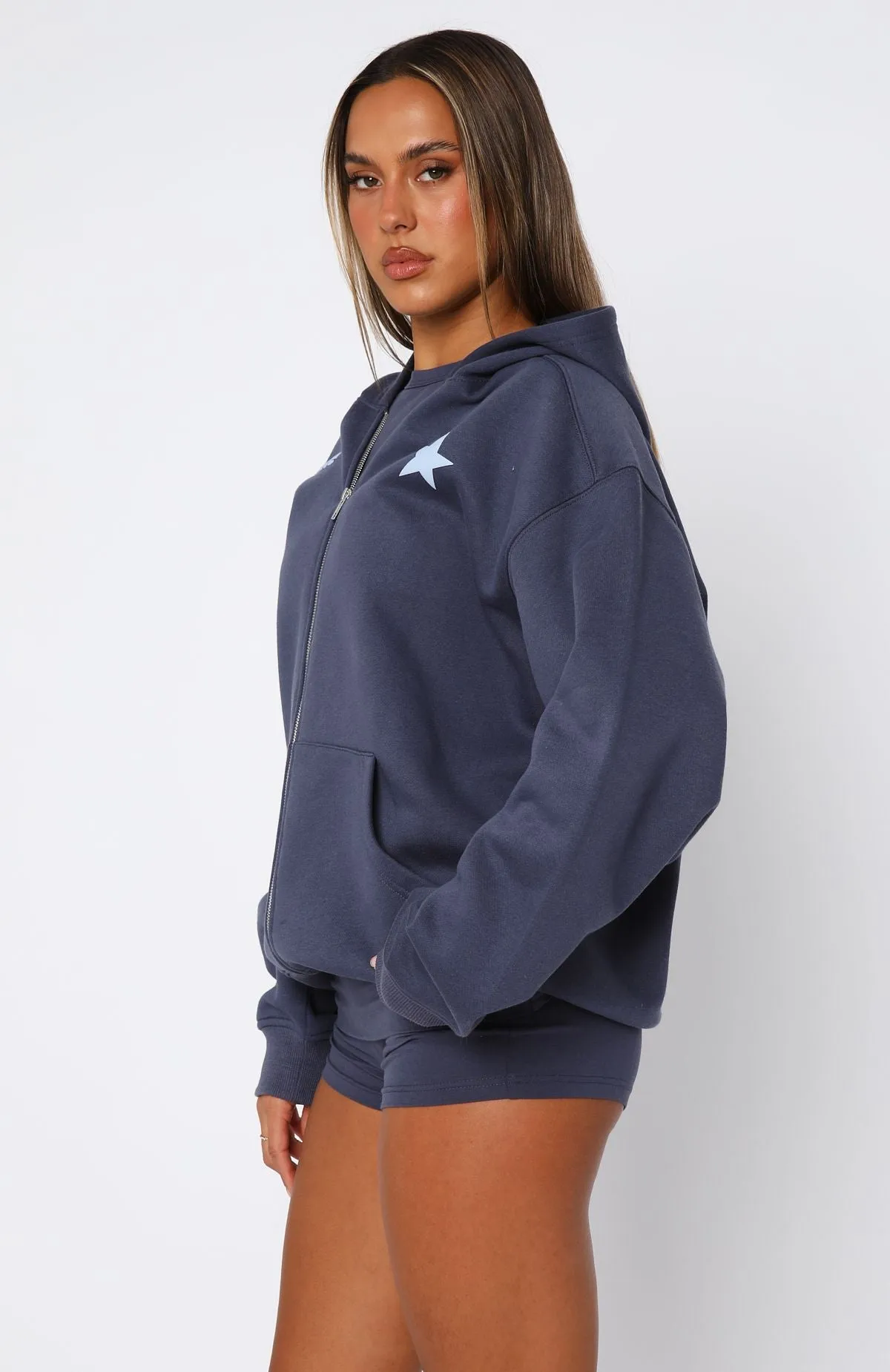 From The Archives Charli Zip Front Hoodie Navy Smooth Seam Urban Fashion