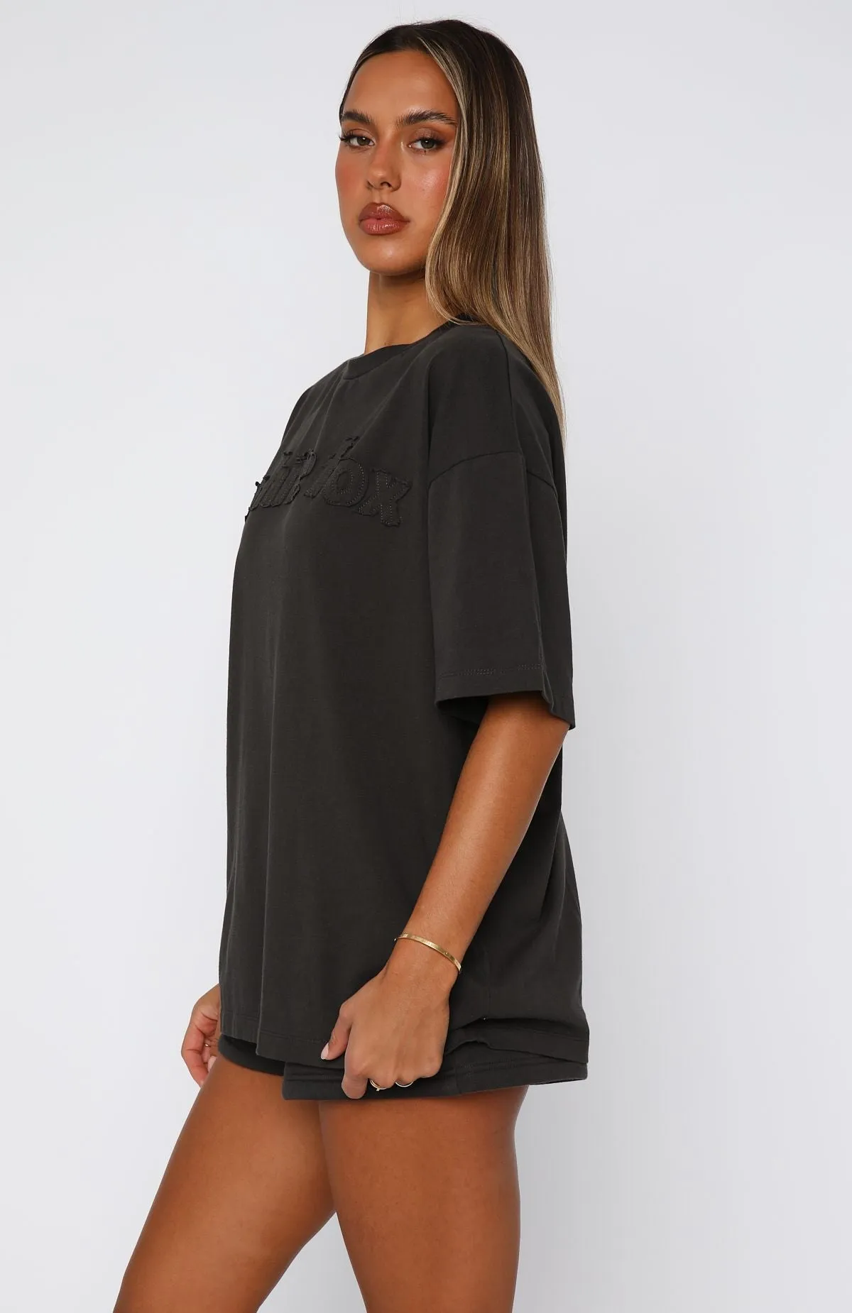 From The Archives Lexi Oversized Tee Charcoal ribbed texture Casual Layer