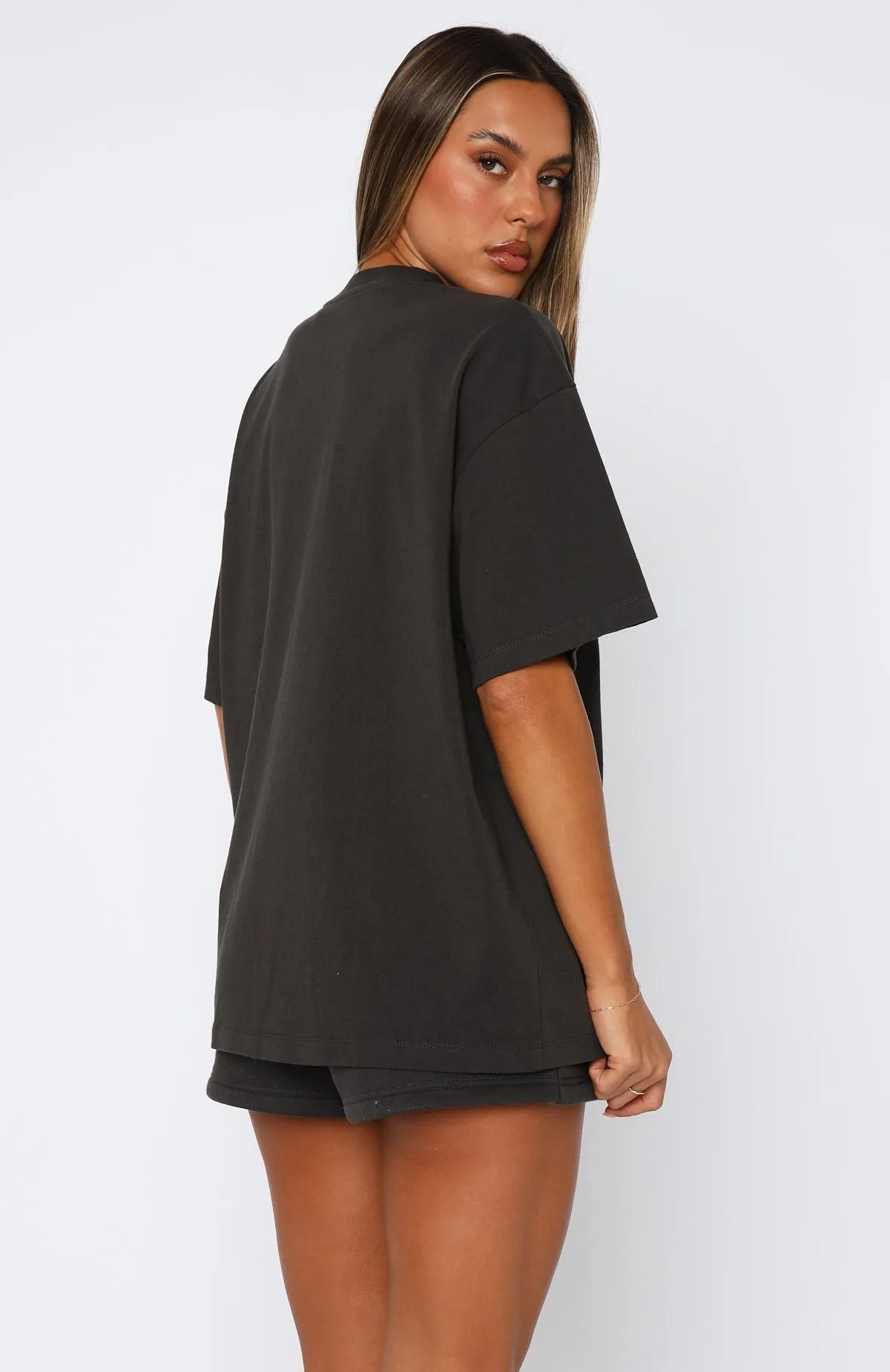 From The Archives Lexi Oversized Tee Charcoal Casual Layer Layered Cable Pattern