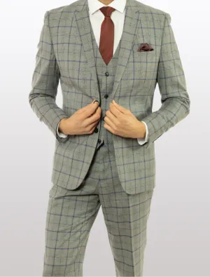 FUBU Grey with Blue Prince of Wales Check Vested Suit