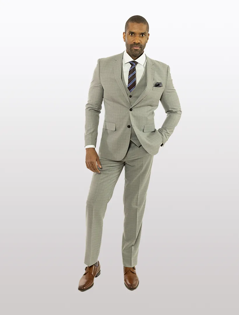 FUBU Light Grey Solid Vested Suit