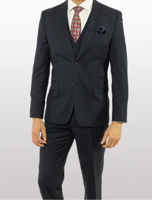 FUBU Navy with White Pinstripe Vested Suit