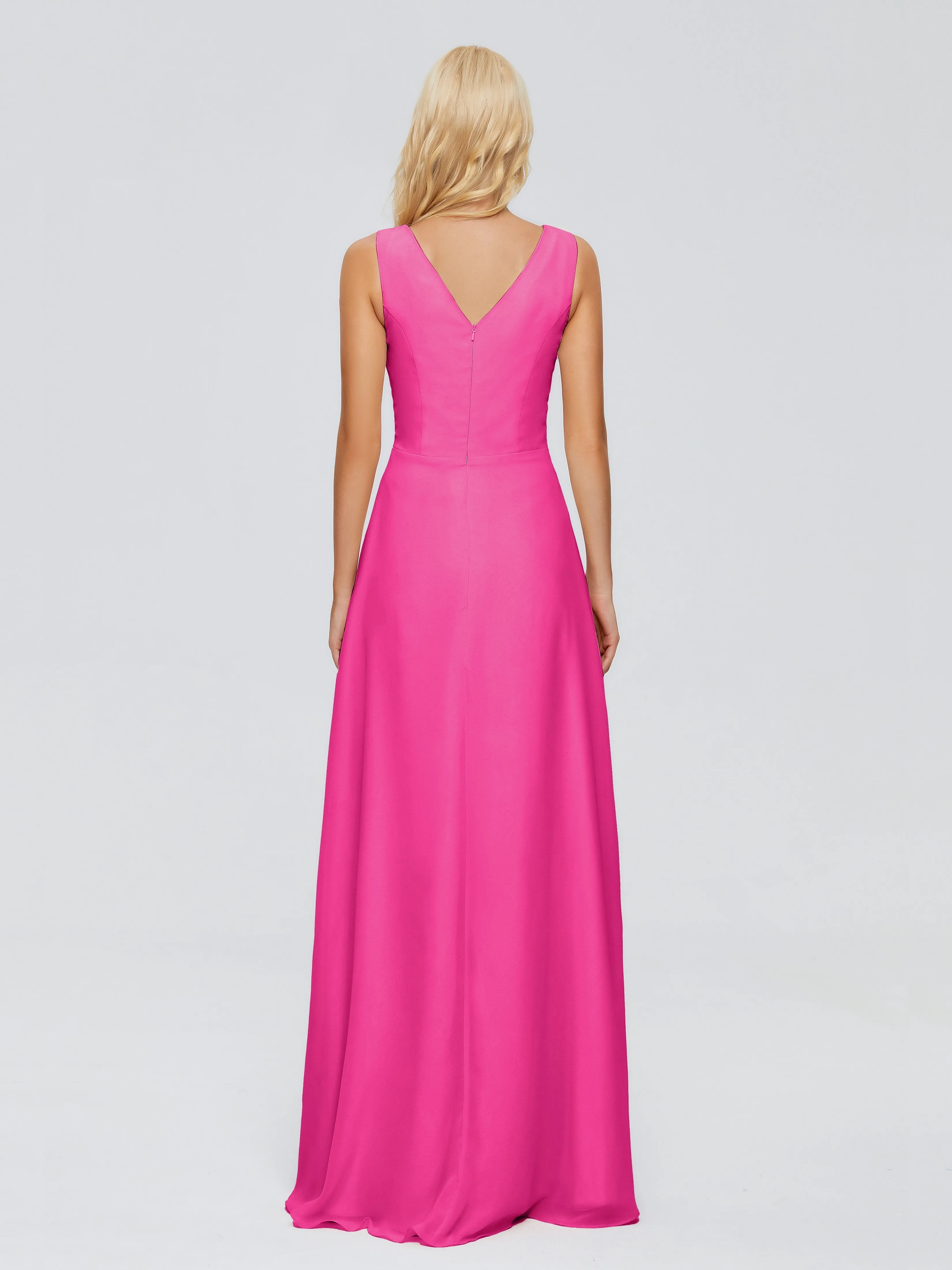 Fuchsia Bridesmaids Dresses Maria Modern Sheath V Neck Chiffon Bridesmaid Dresses