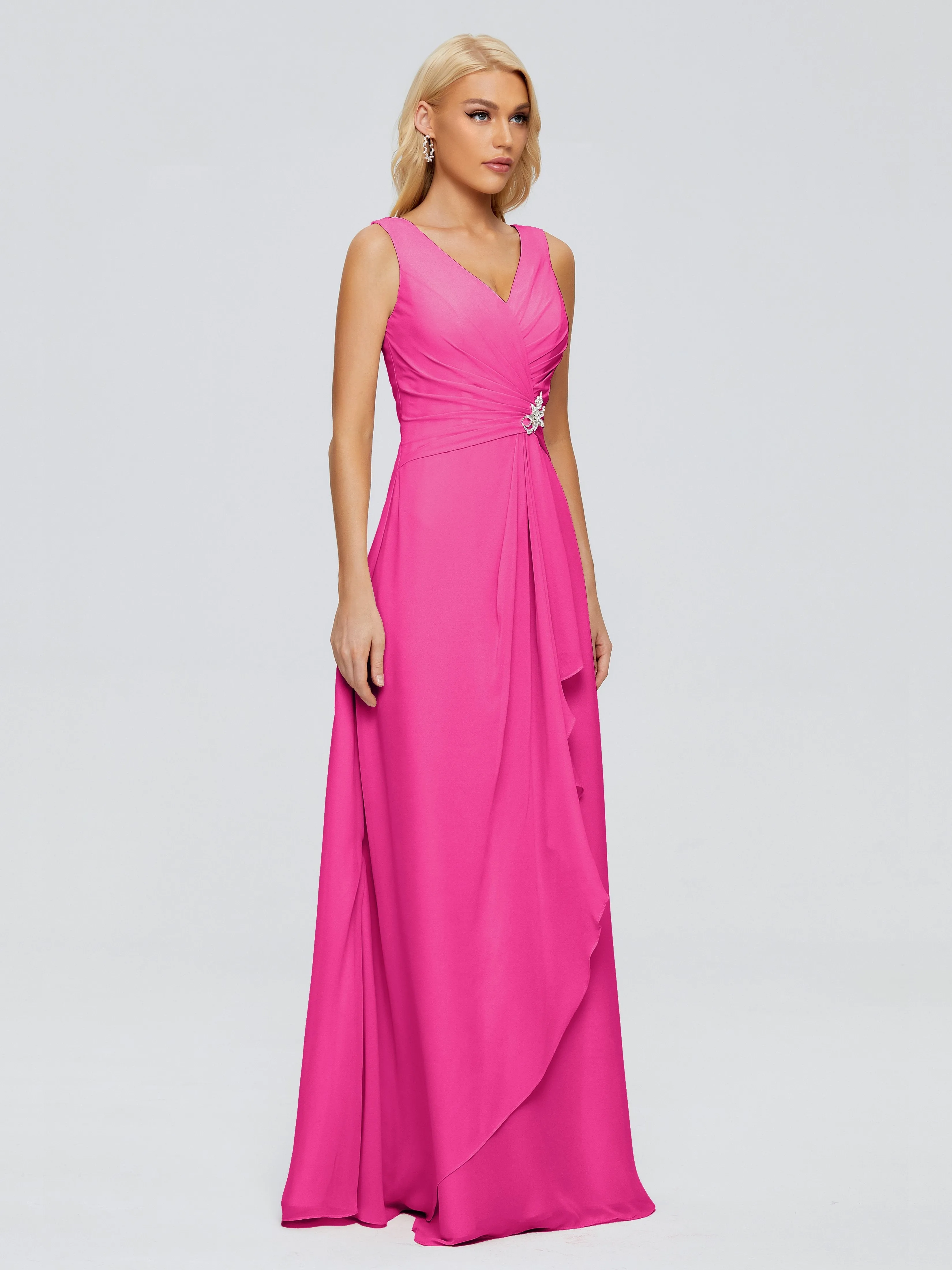 Fuchsia Bridesmaids Dresses Maria Modern Sheath V Neck Chiffon Bridesmaid Dresses