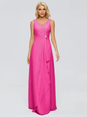 Fuchsia Bridesmaids Dresses Maria Modern Sheath V Neck Chiffon Bridesmaid Dresses