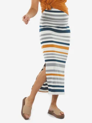 Full Length Maternity Fitted Skirt - Orange and Blue Stripe