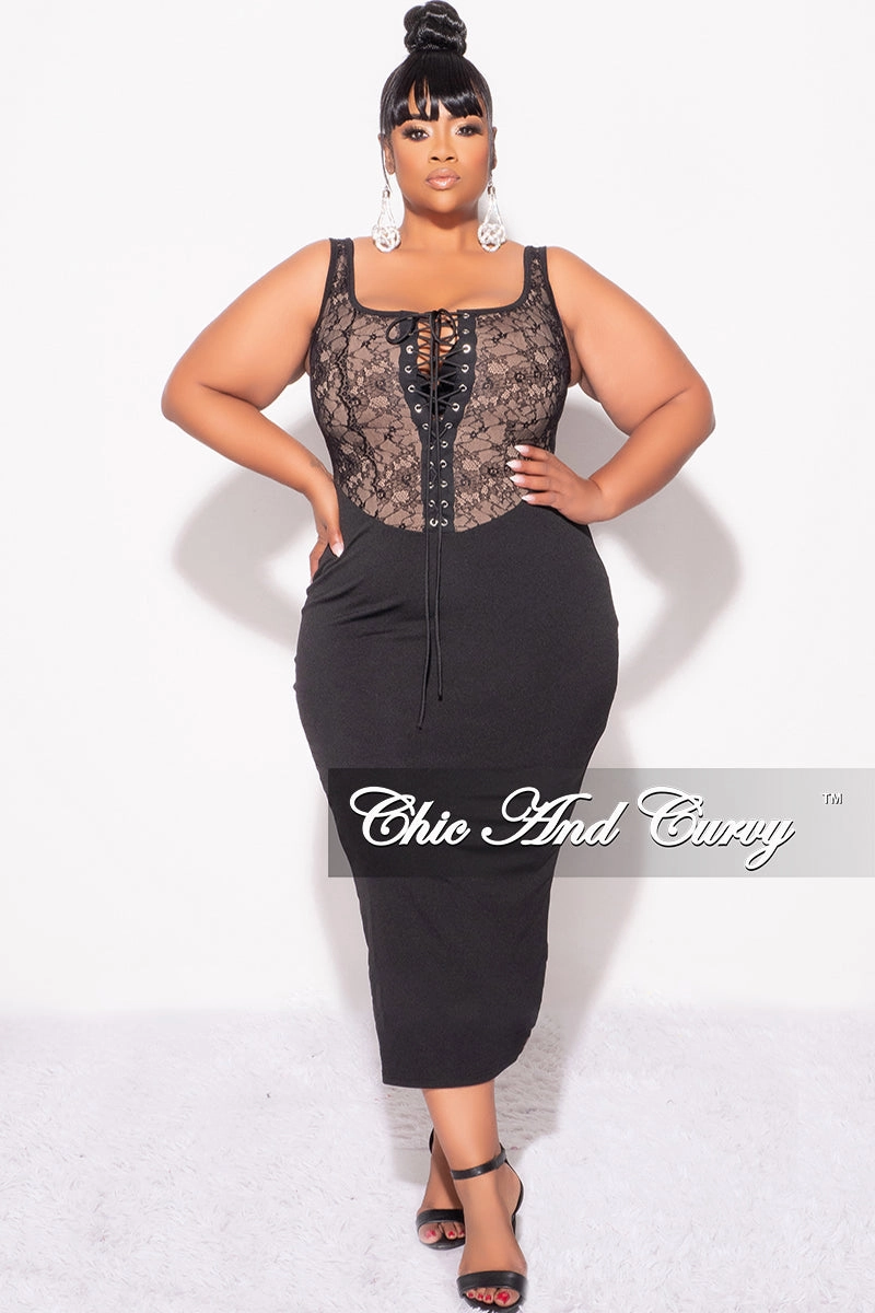 Comfy Fit Final Sale Plus Size Lace Up BodyCon Dress in Brown and Black