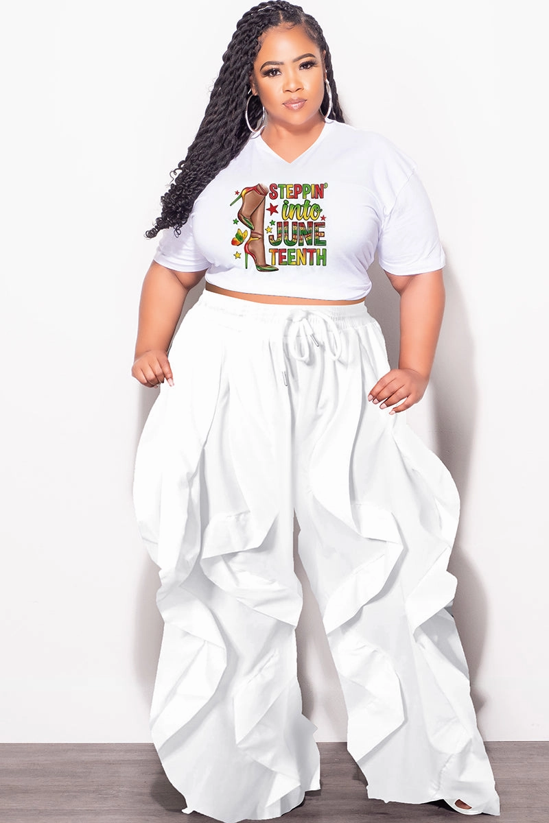 Final Sale Plus Size Oversized Unisex V-Neck White T-Shirt Steppin Into Juneteenth Seamless Technology