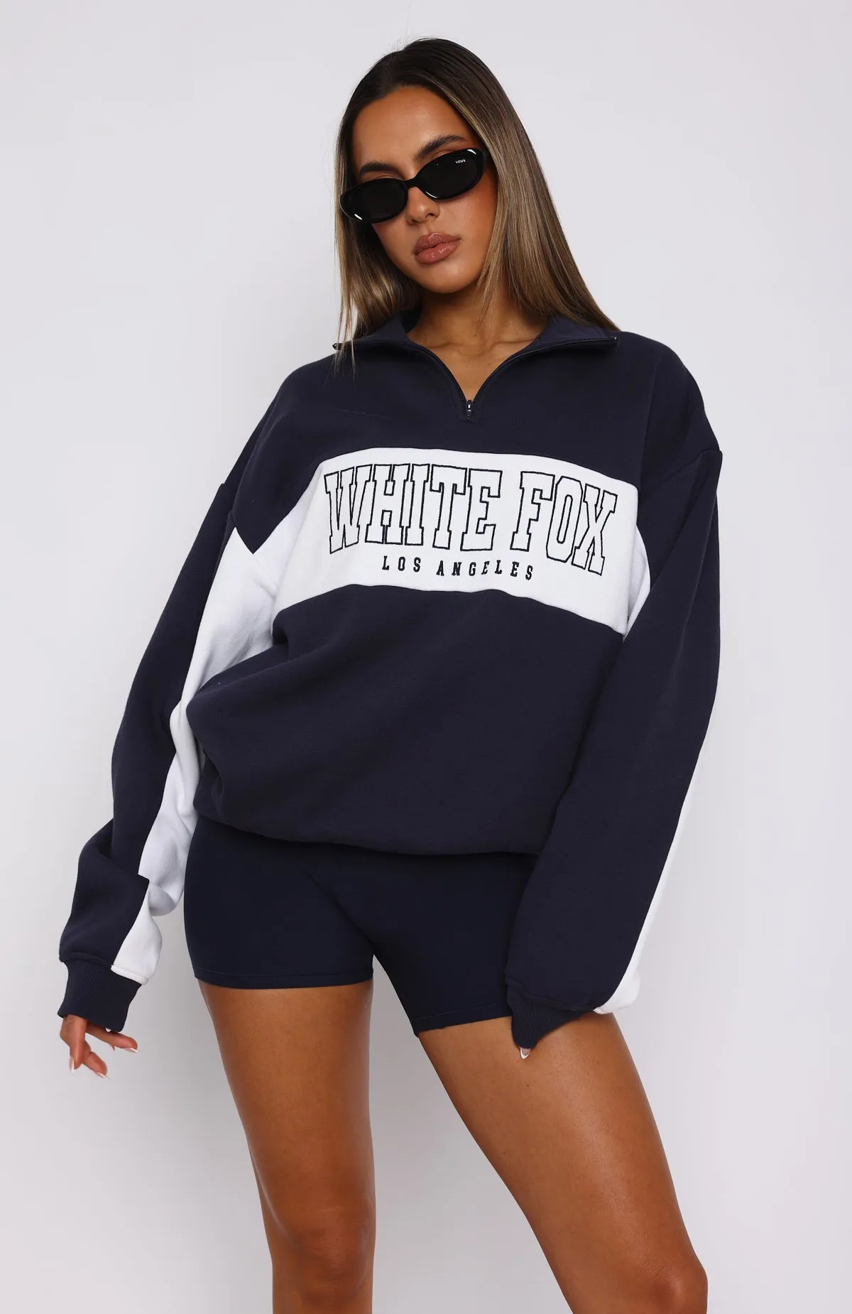 OdorResistant Loose Sweater Jokes On You Zip Front Sweater Navy
