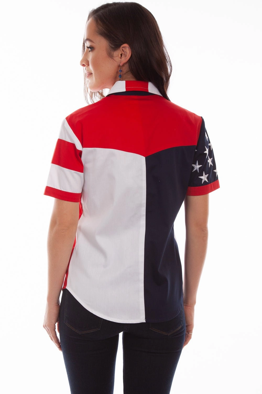 Scully Womens Red 100% Cotton Flag S/S Shirt Ergonomic Sleeve Cut Subtle Details