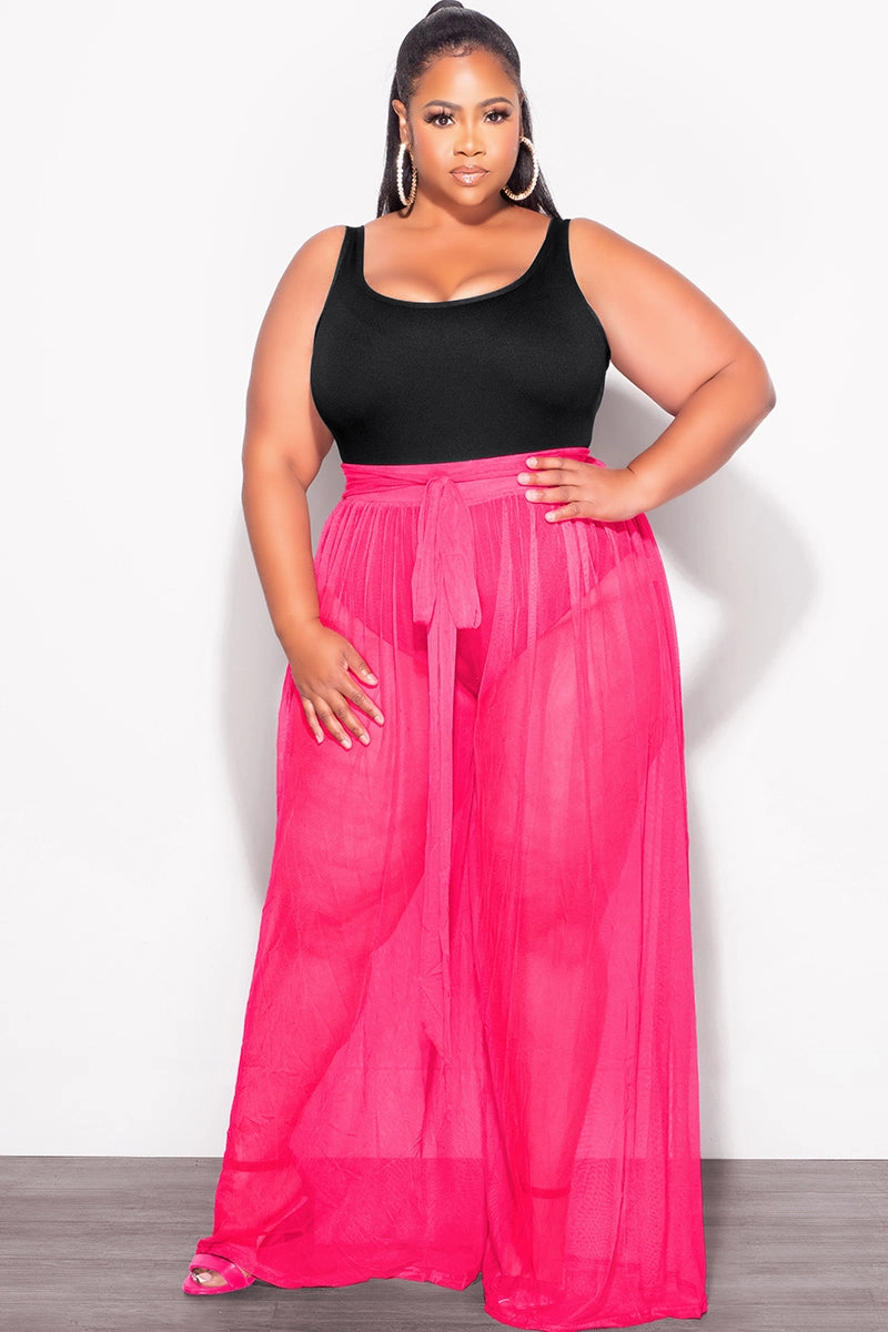 Final Sale Plus Size 2pc Sheer Duster and Pants Set in Fuchsia Compact Fit Neutral Shade