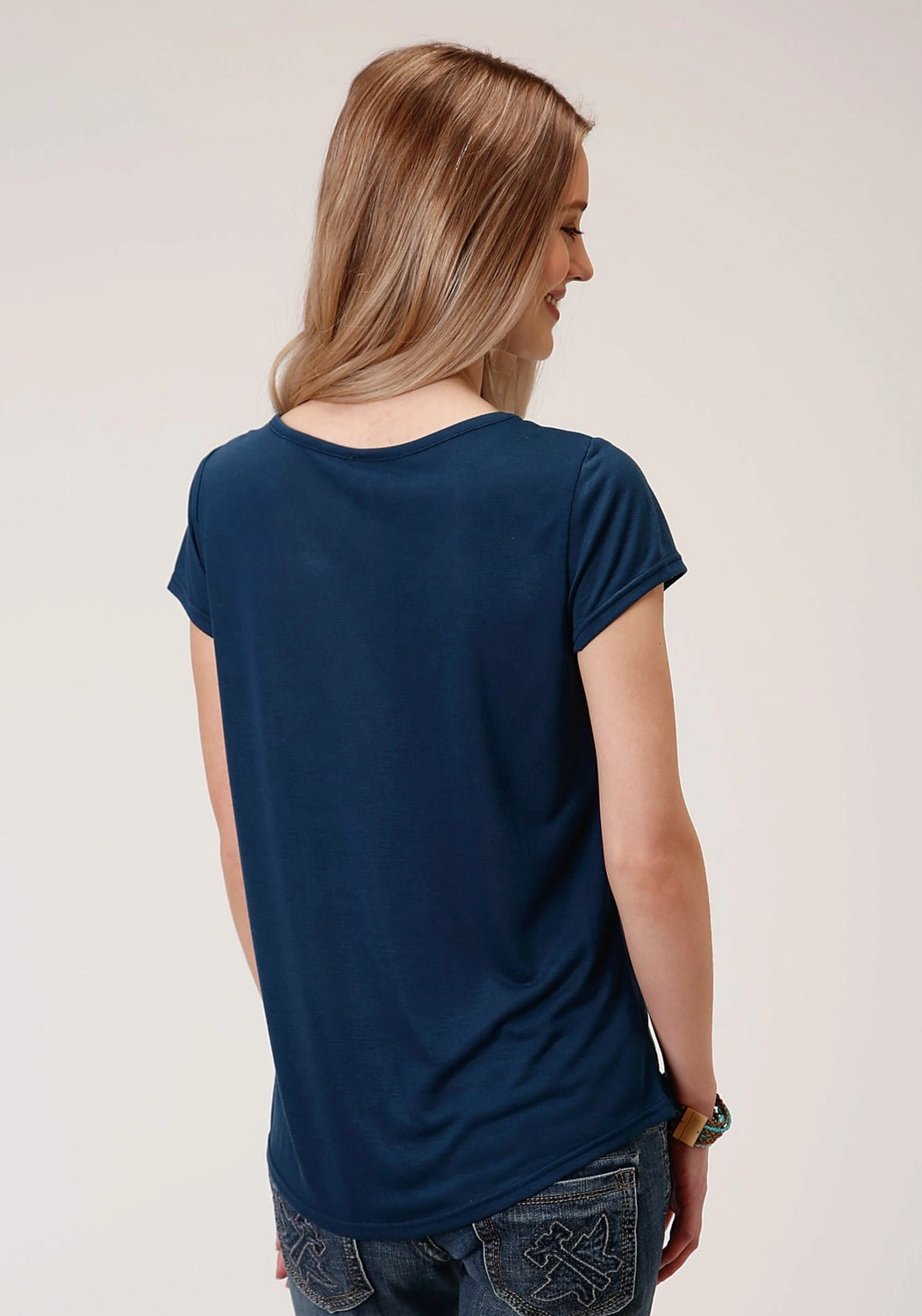 Cultural Inspired Athletic Look Roper Womens Navy Poly/Rayon Boyfriend Crew S/S T-Shirt