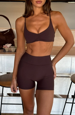 Fusion Sports Bra Dark Chocolate AbrasionResistant Edging Sustainable Material Blend