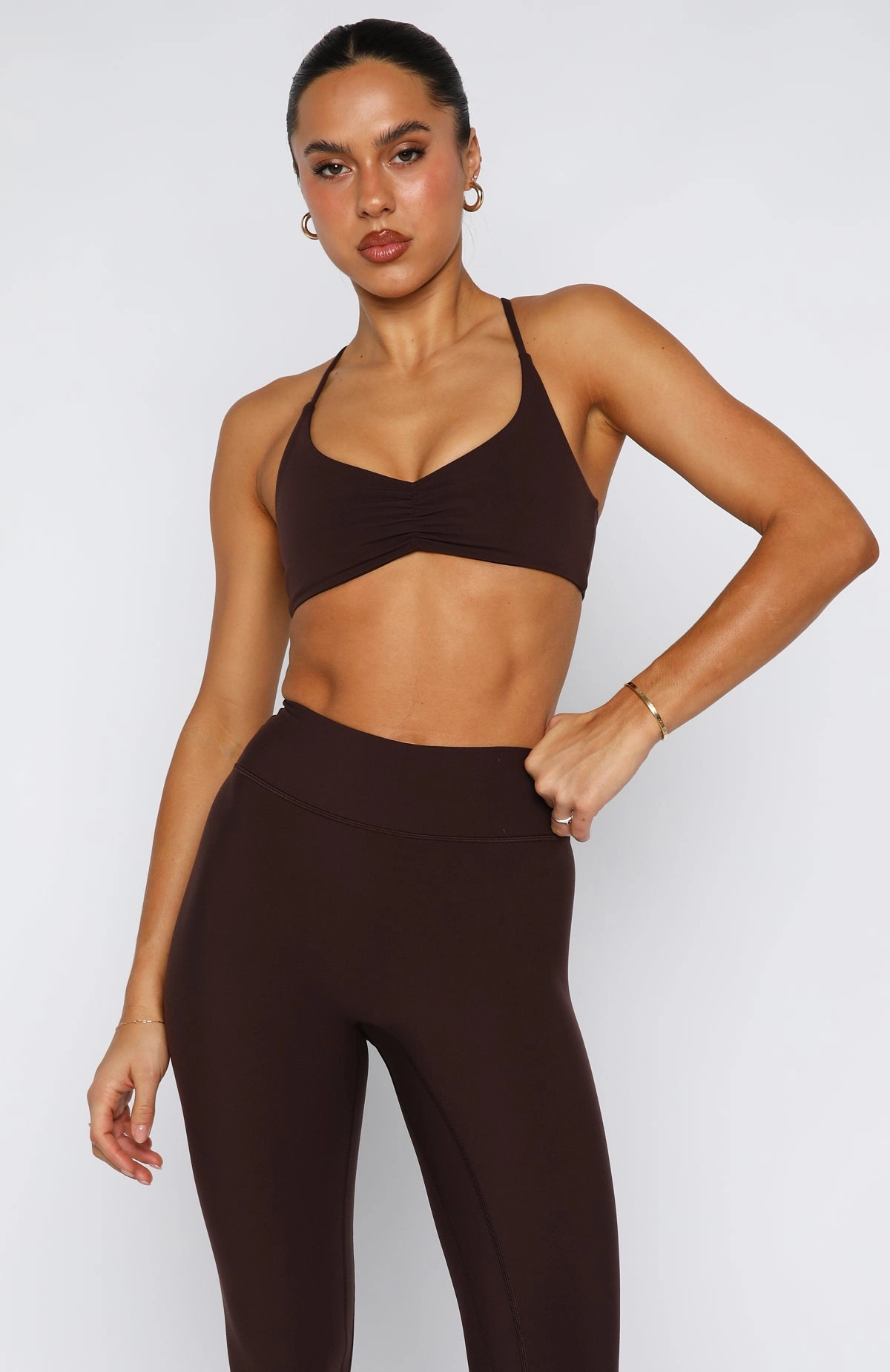 Fusion Sports Bra Dark Chocolate FasteningHood Metallic Fiber Blend