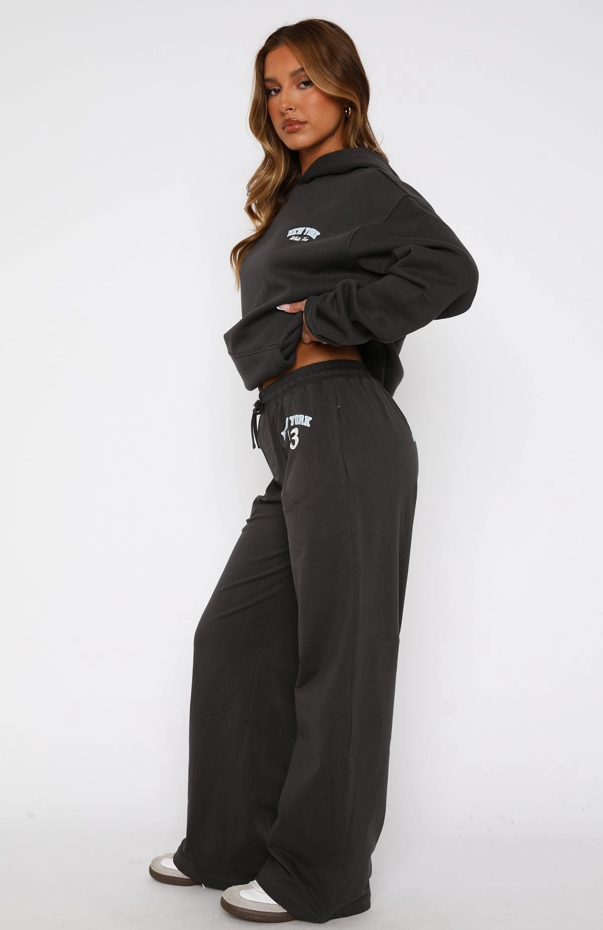 Team New York Track Pants Charcoal Ventilation Panel Soft Microfiber Surface