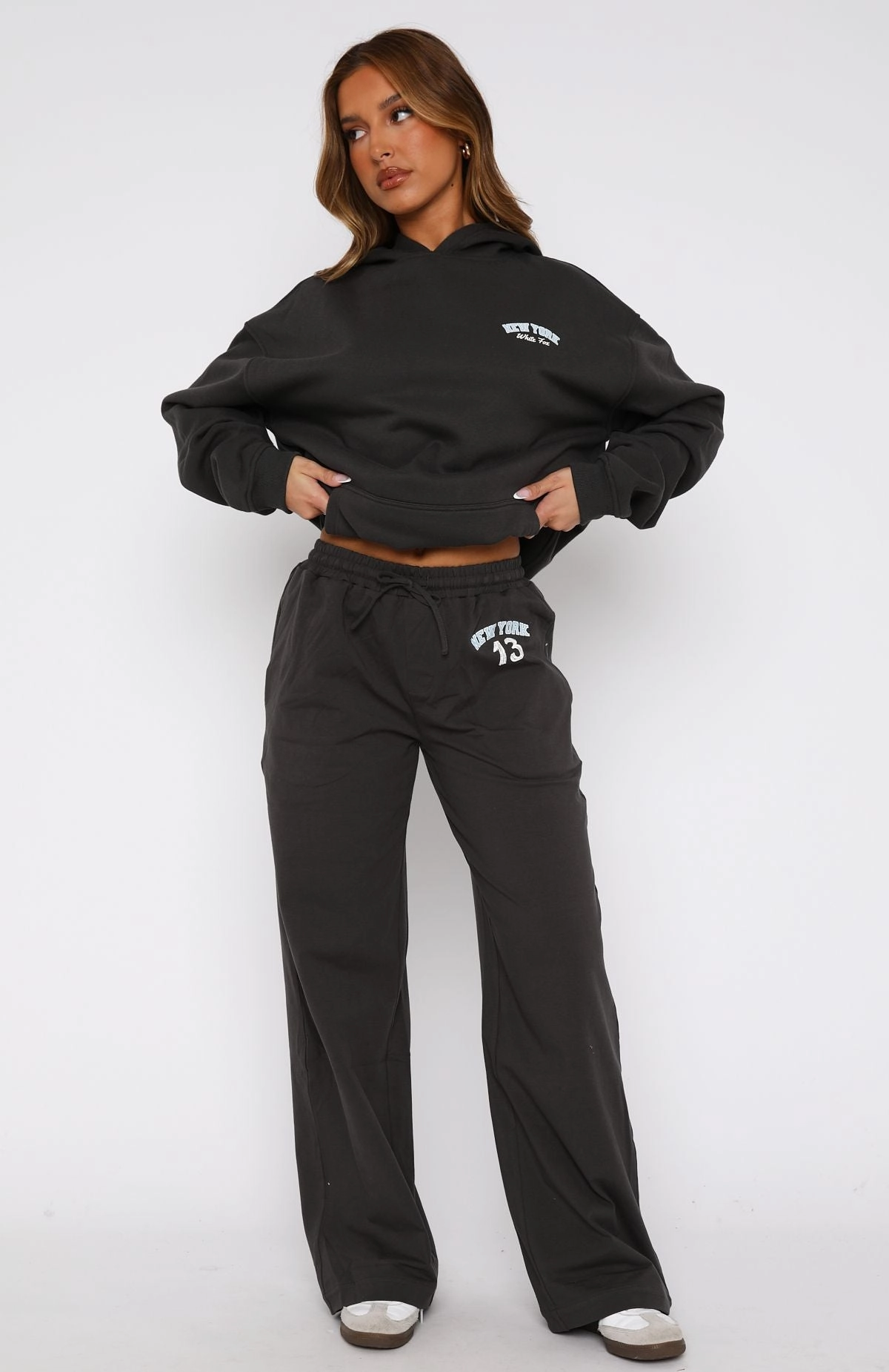 Team New York Track Pants Charcoal Modern Outfit